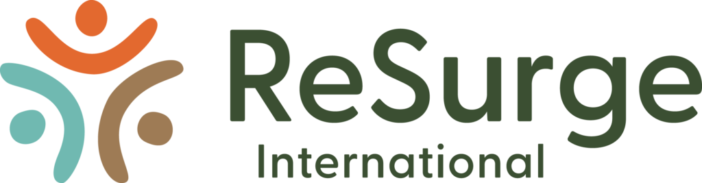 ReSurge International logo with three abstract human figures in orange, teal, and brown beside the words "ReSurge International" in green text.