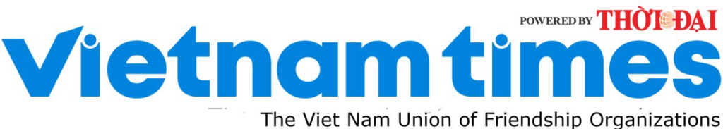 Logo for “Vietnam Times” in large blue text, with “Powered by Thời Đại” in red and black above, a subtle nod to ReSurge International’s commitment to global connection, and “The Viet Nam Union of Friendship Organizations” below in black.