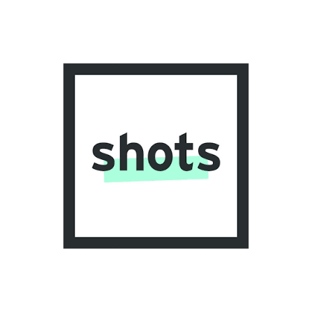 The word “shots” appears in black text with a mint green underline, centered inside a black square on a white background—a minimalist design often celebrated in adland for its creativity and awards-worthy simplicity.