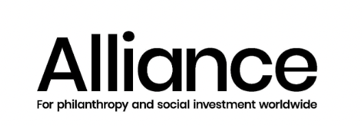 The word "Alliance" in large black letters, with the tagline "For philanthropy and social investment worldwide" in smaller text below, highlights a feature by ReSurge Press.