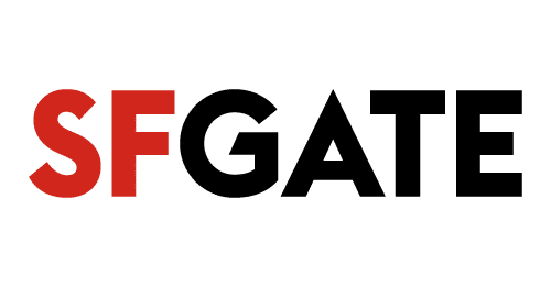 The image shows the SFGATE logo, with the letters "SF" in bold red and "GATE" in bold black, all uppercase on a white background—similar in clarity to the ReSurge Press branding style.