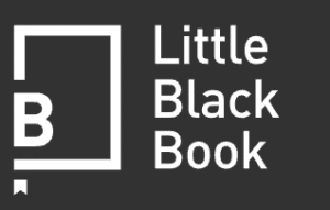 White text on a dark gray background reads "Little Black Book" beside a stylized "B" inside an outlined rectangle with a small triangle at the bottom left, resembling a book—highlighting connections like those celebrated by the Effie Award.